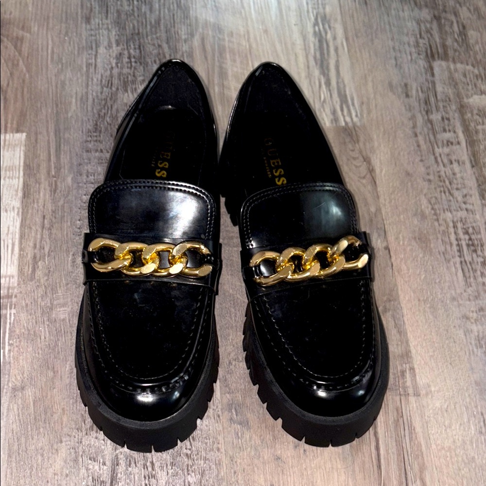 Guess Black and Gold Flats with Chain Detail